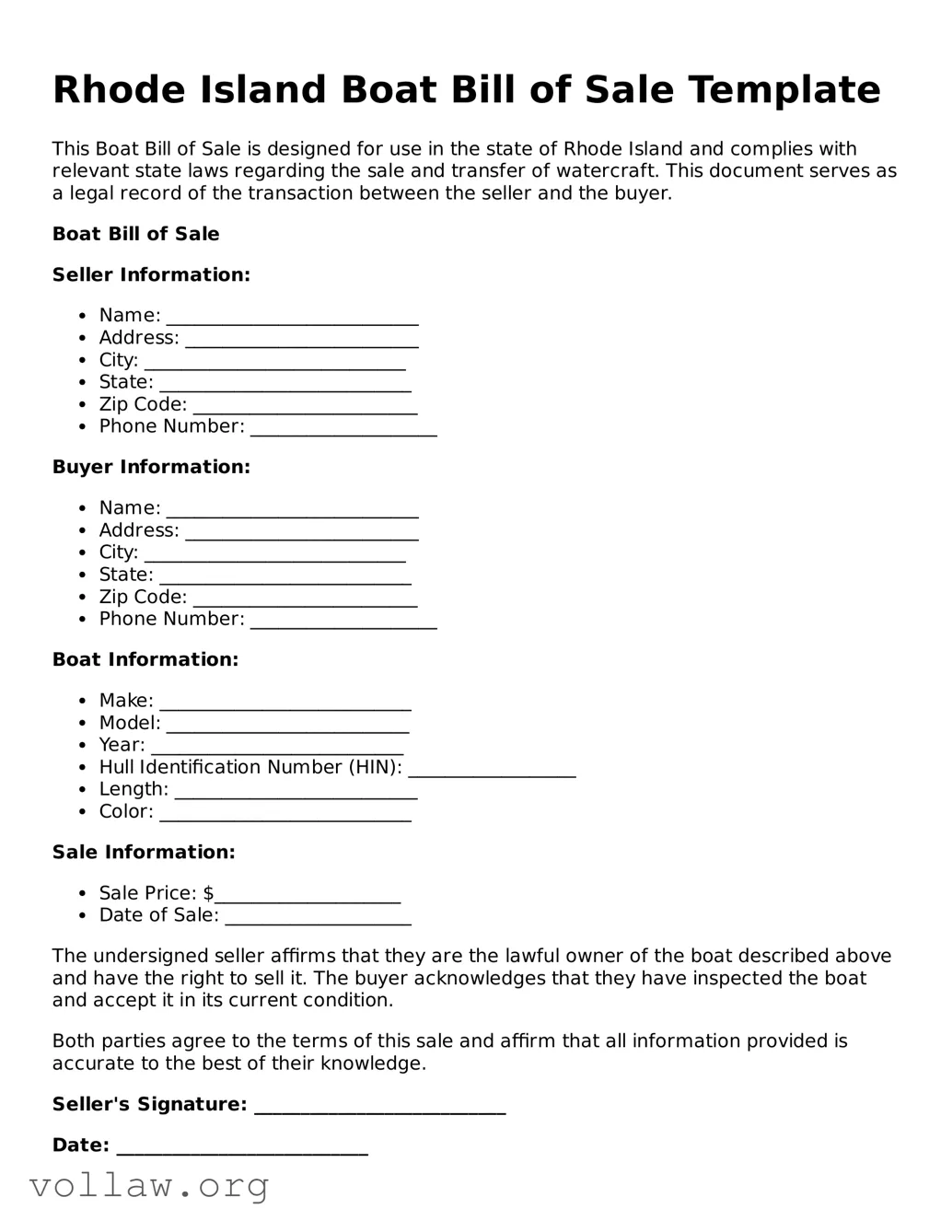 Attorney-Verified  Boat Bill of Sale Form for Rhode Island