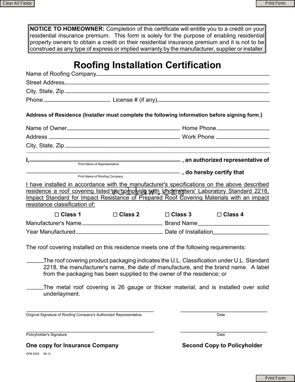 Roofing Installation Certification Template