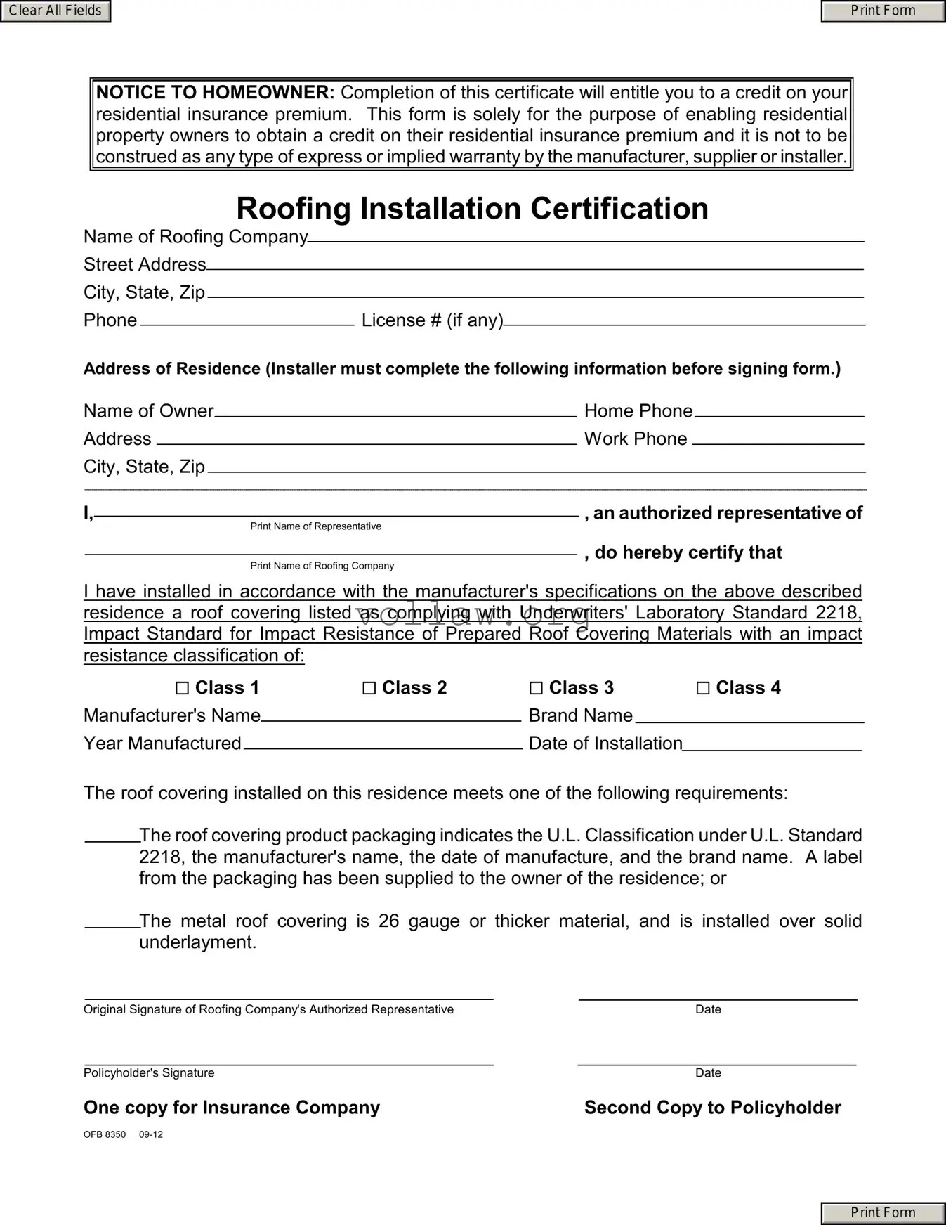 Roofing Certificate Template