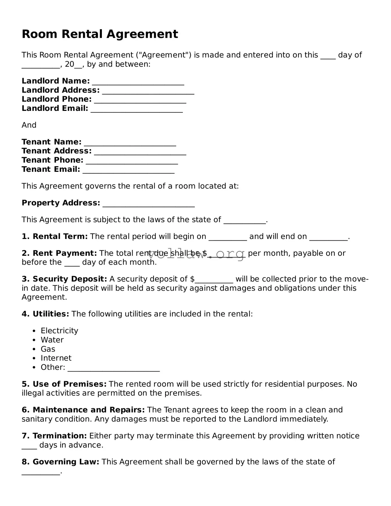 Free Room Rental Agreement Form