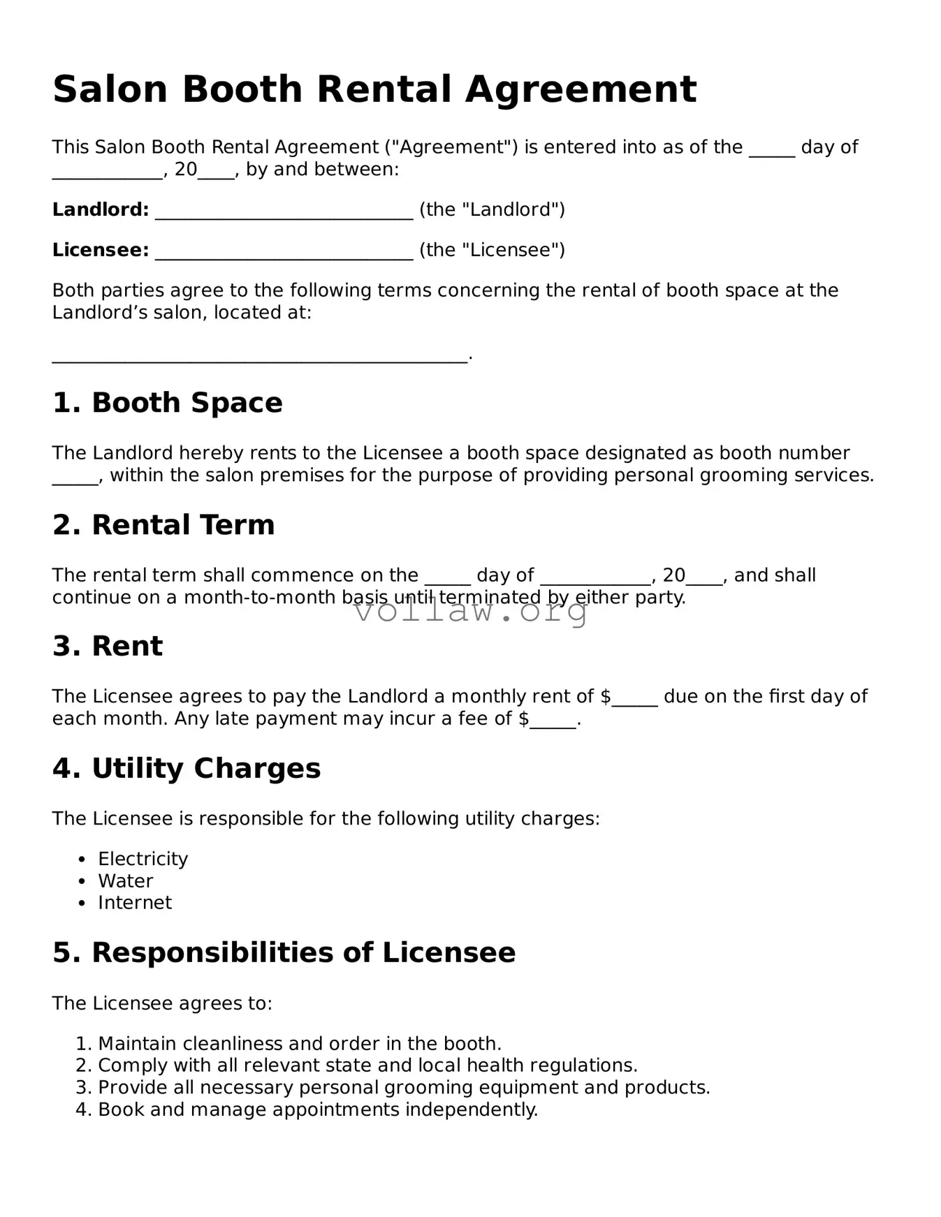Free Salon Booth Rental Agreement Form
