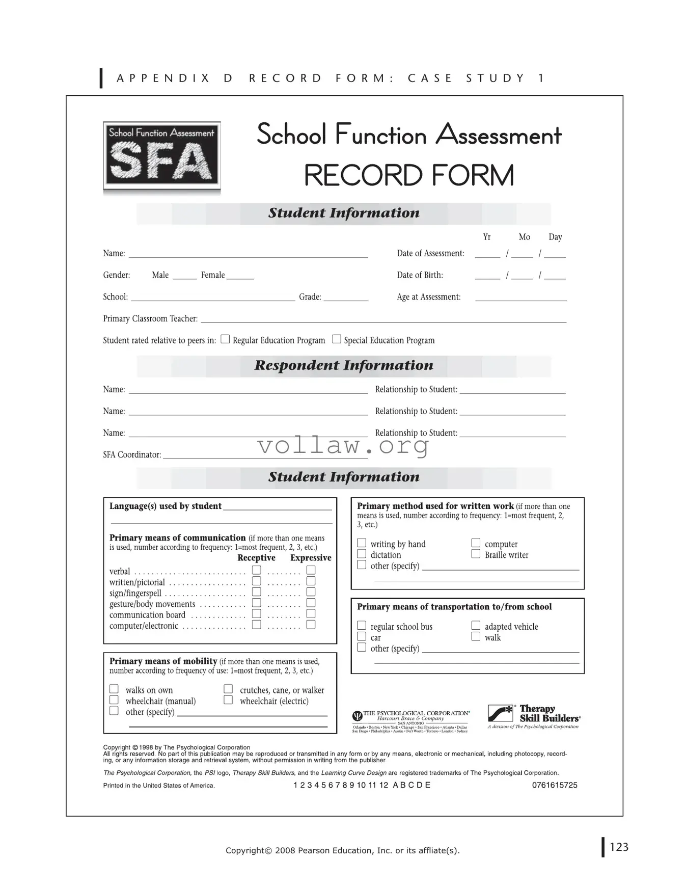 School Function Assessment Template