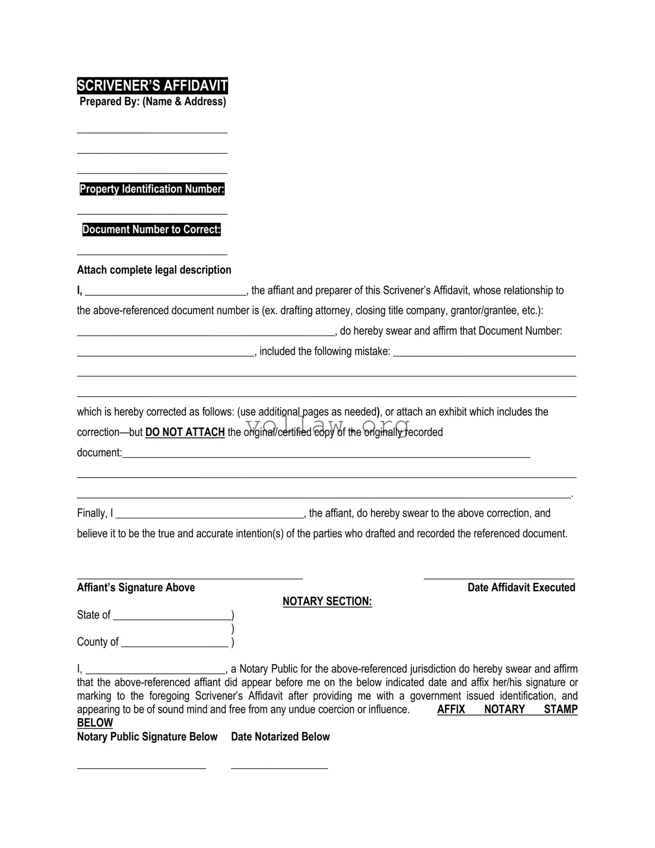 Scrivener's Affidavit Template