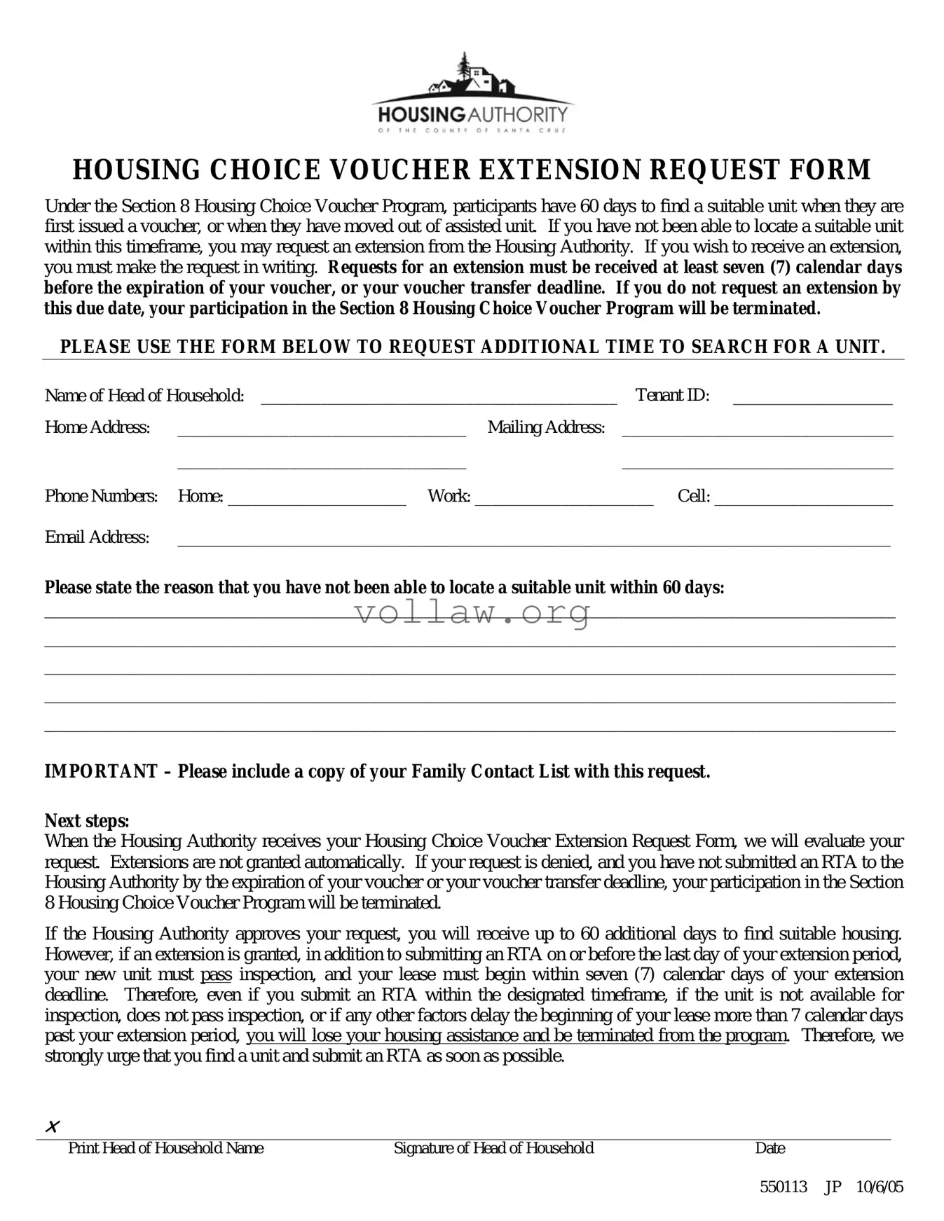 Section 8 Voucher Extension Template