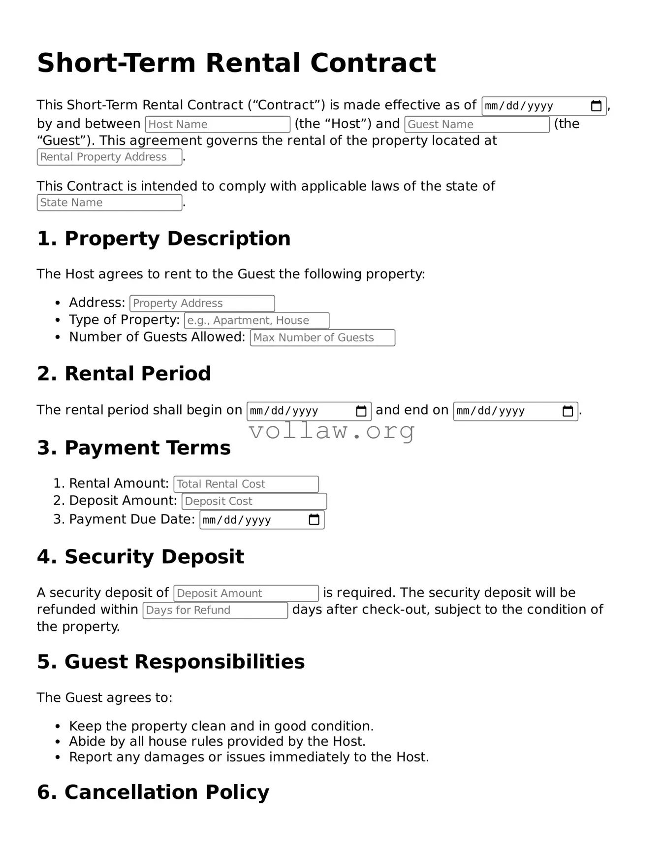 Free Short-Term Rental Contract Form
