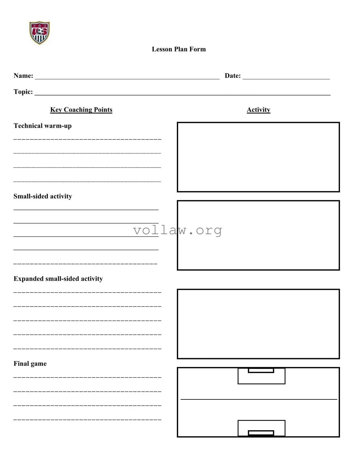 Soccer Training Session Plan Template