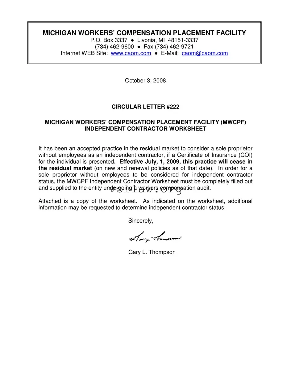 Michigan Workers Independent Contractor Worksheet Template