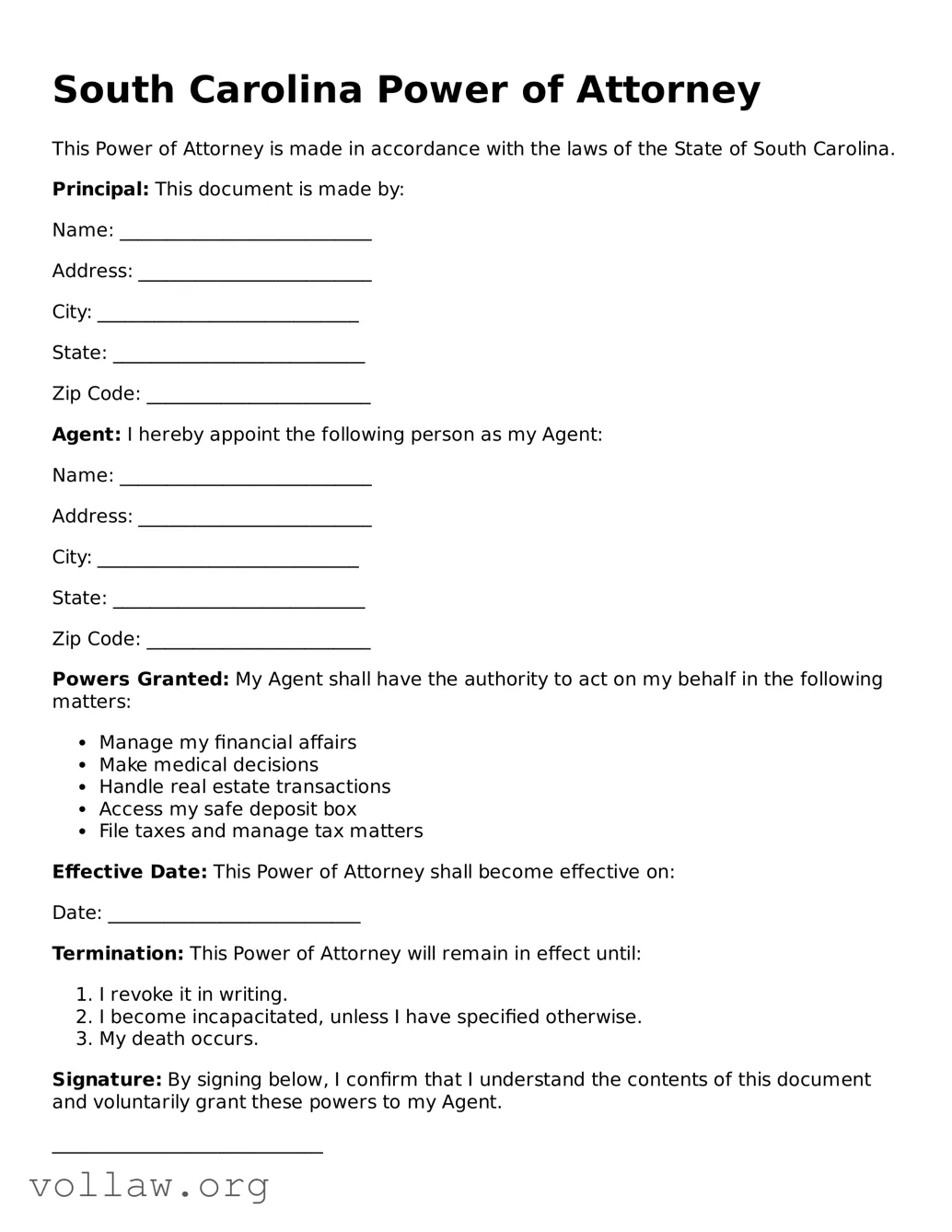 Attorney-Verified  Power of Attorney Form for South Carolina