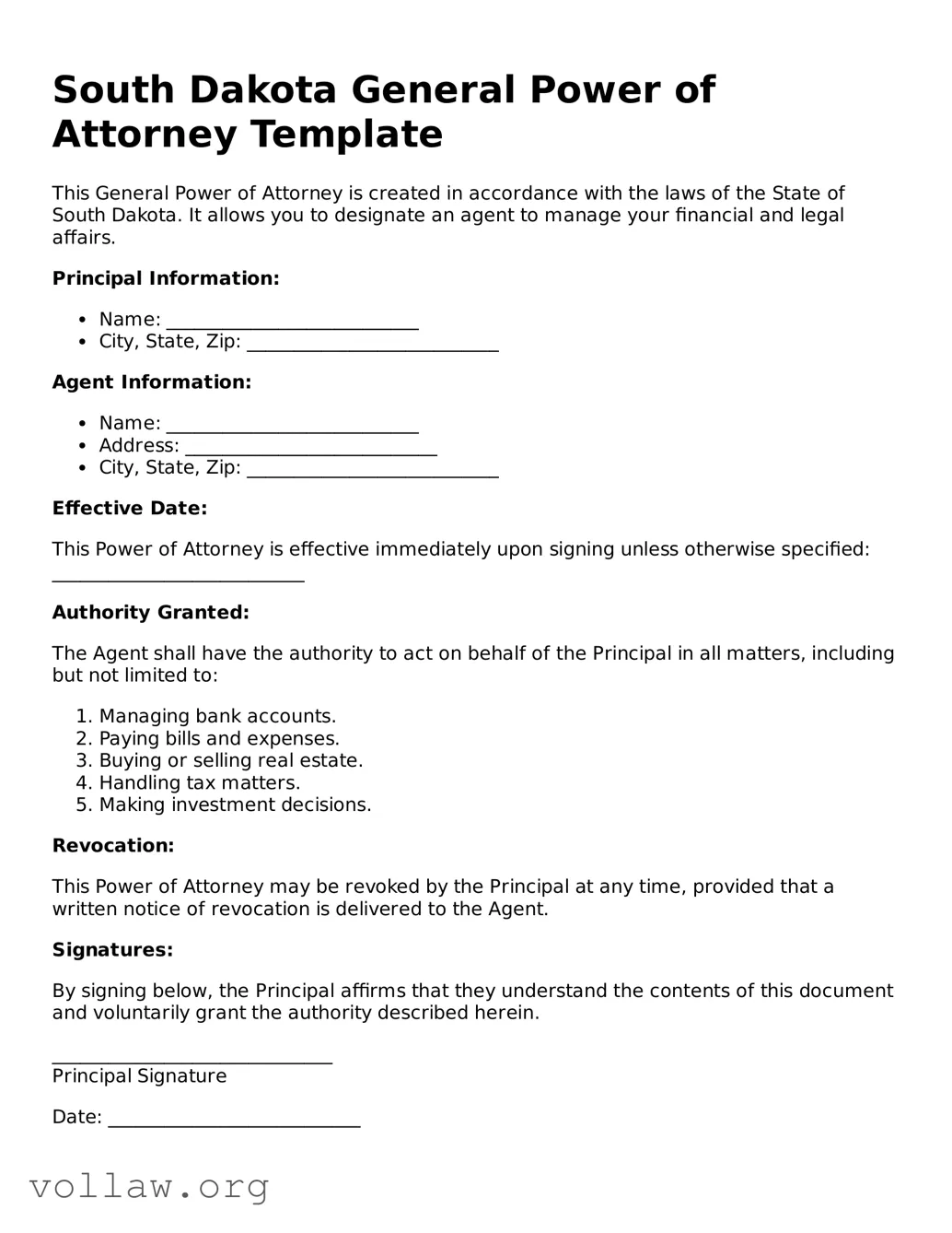 Attorney-Verified  General Power of Attorney Form for South Dakota