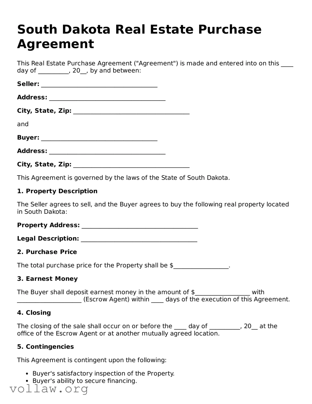 Attorney-Verified  Real Estate Purchase Agreement Form for South Dakota