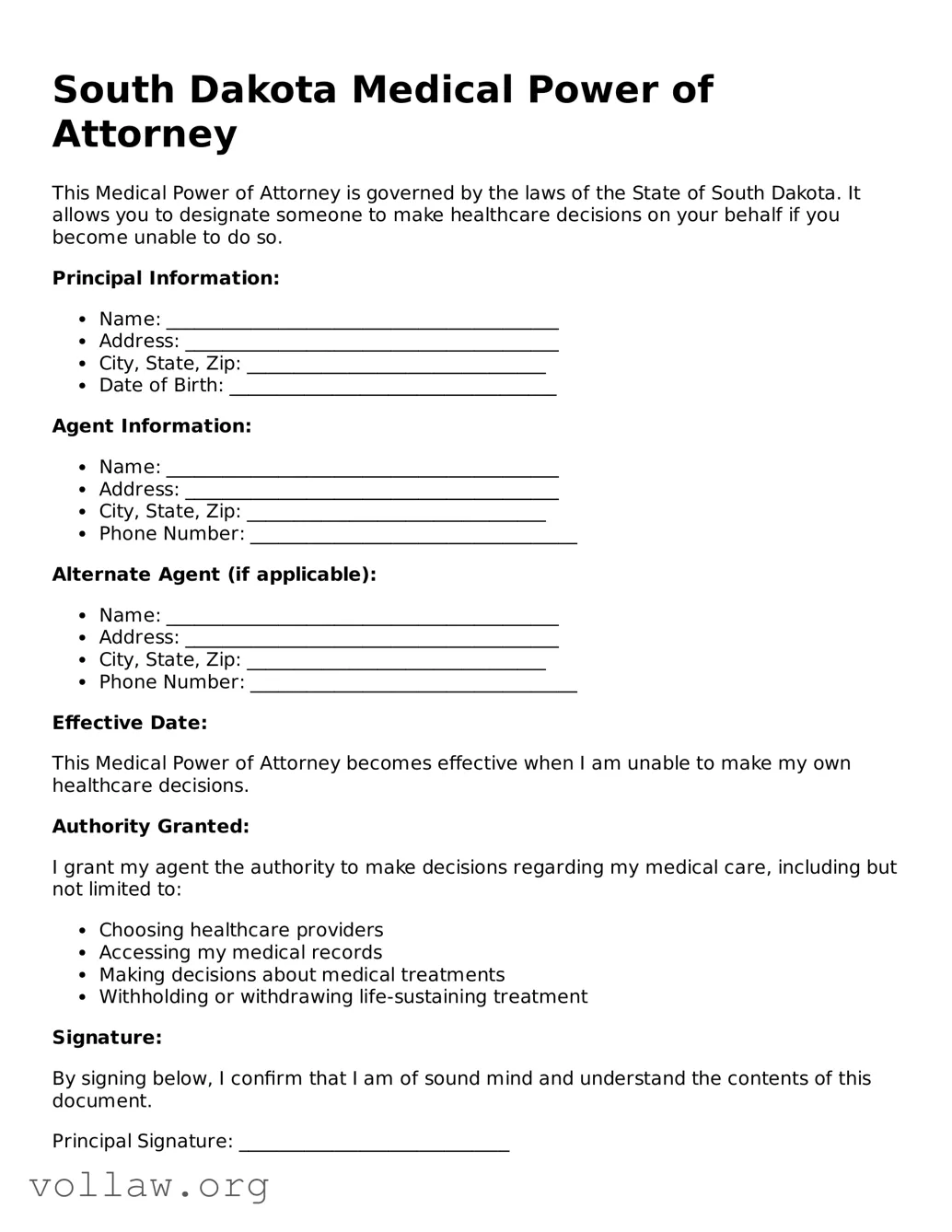 Attorney-Verified  Medical Power of Attorney Form for South Dakota