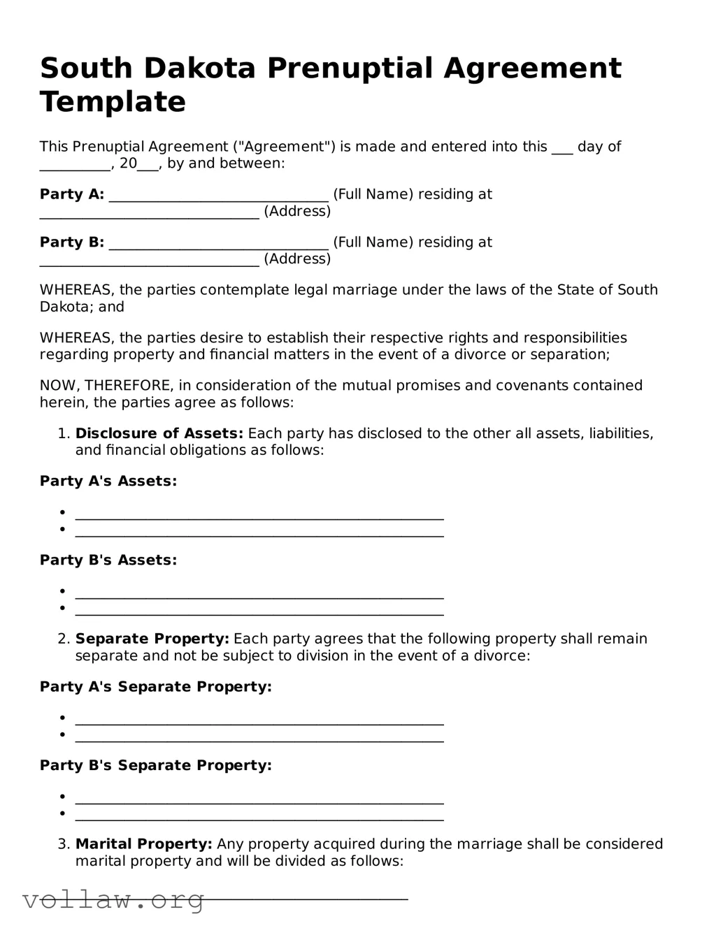 Attorney-Verified  Prenuptial Agreement Form for South Dakota