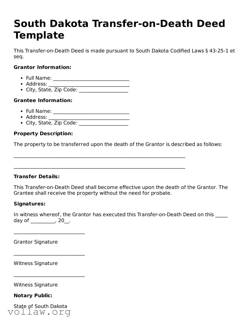 Attorney-Verified  Transfer-on-Death Deed Form for South Dakota