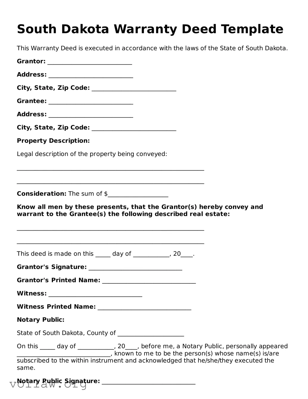 Attorney-Verified  Deed Form for South Dakota