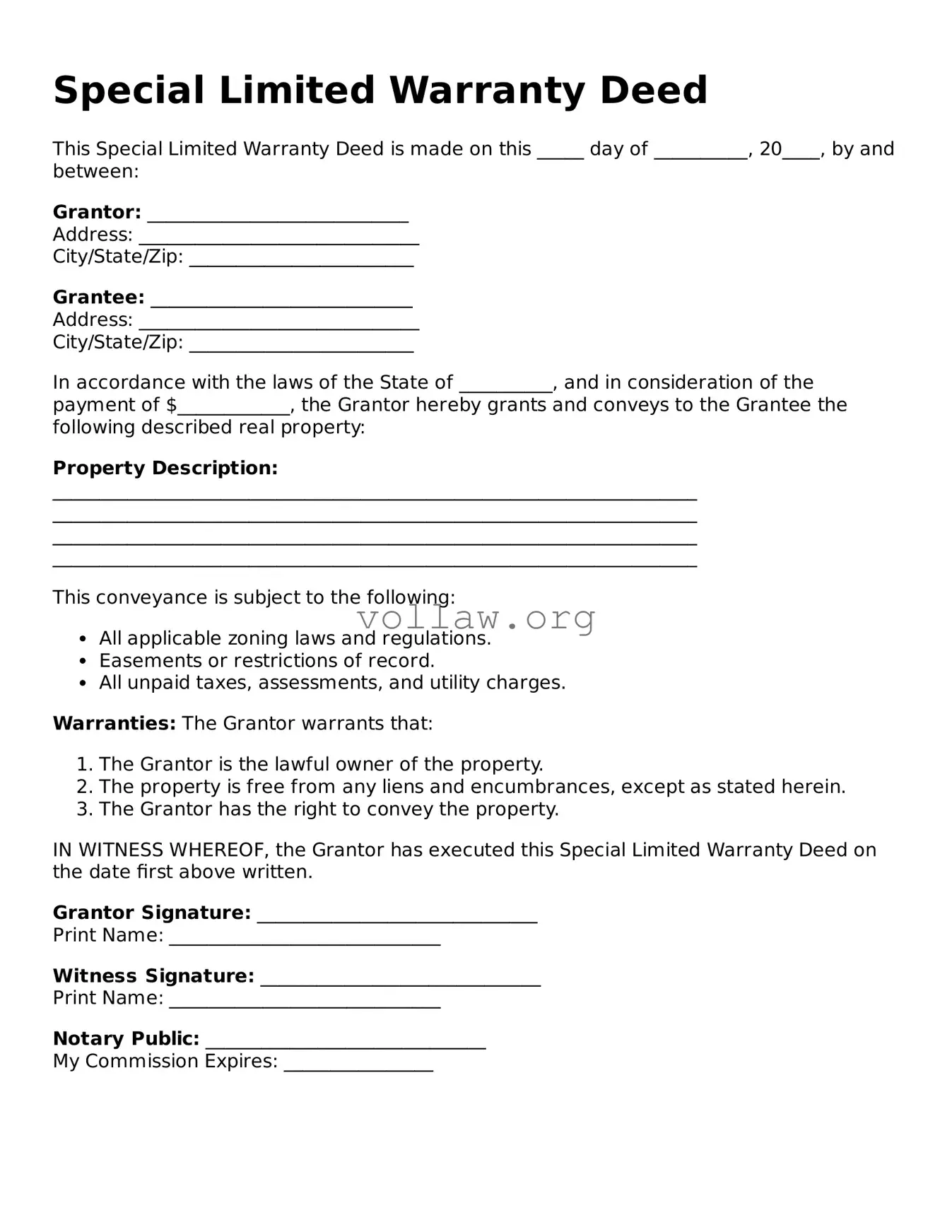 Free Special (Limited) Warranty Deed Form