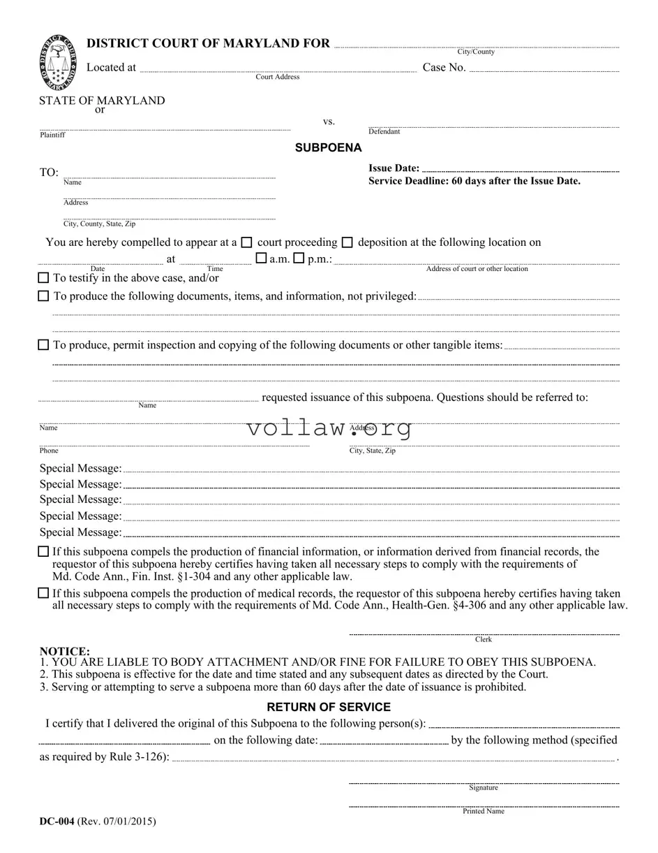 Md Subpoena Template