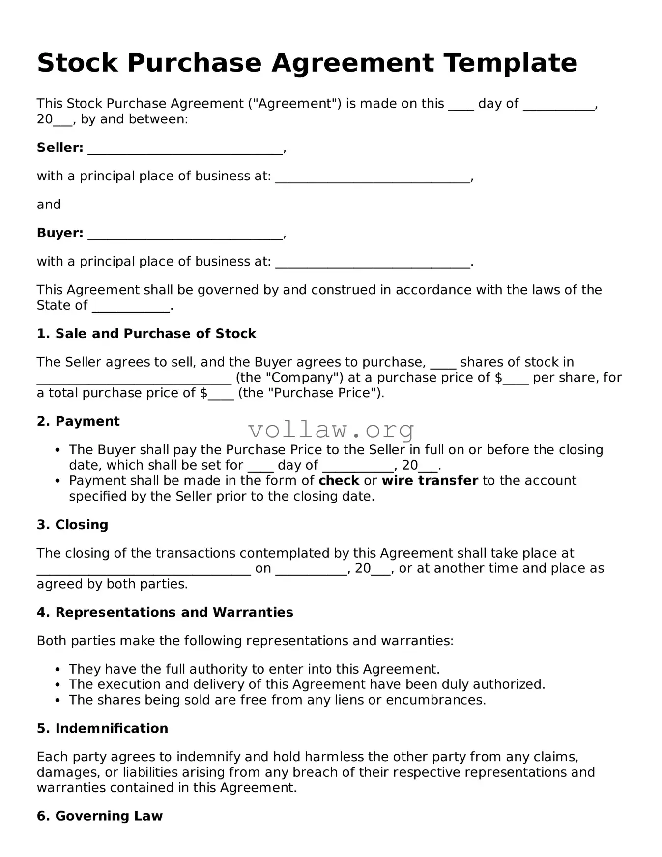 Free Stock Purchase Agreement  Form