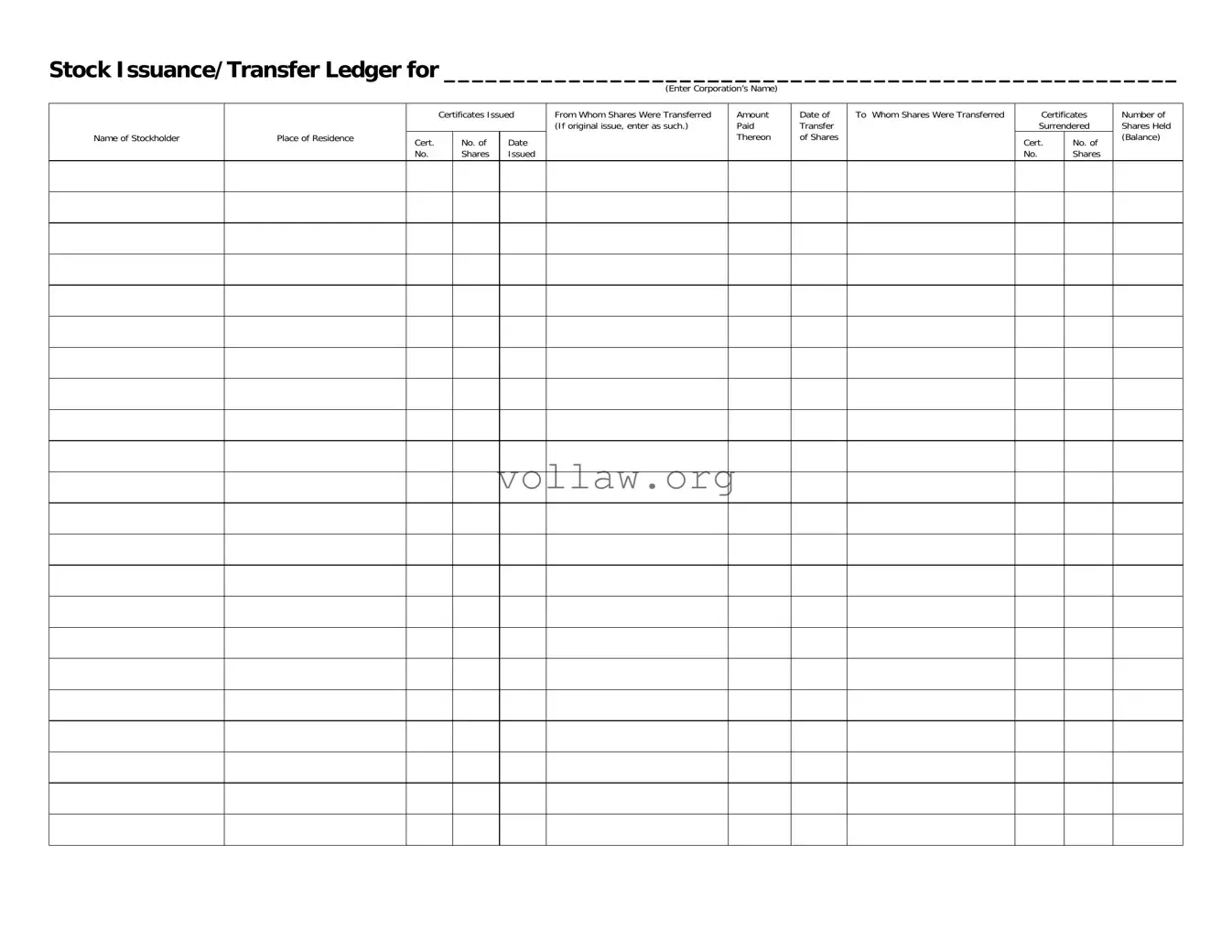 Stock Transfer Ledger Template