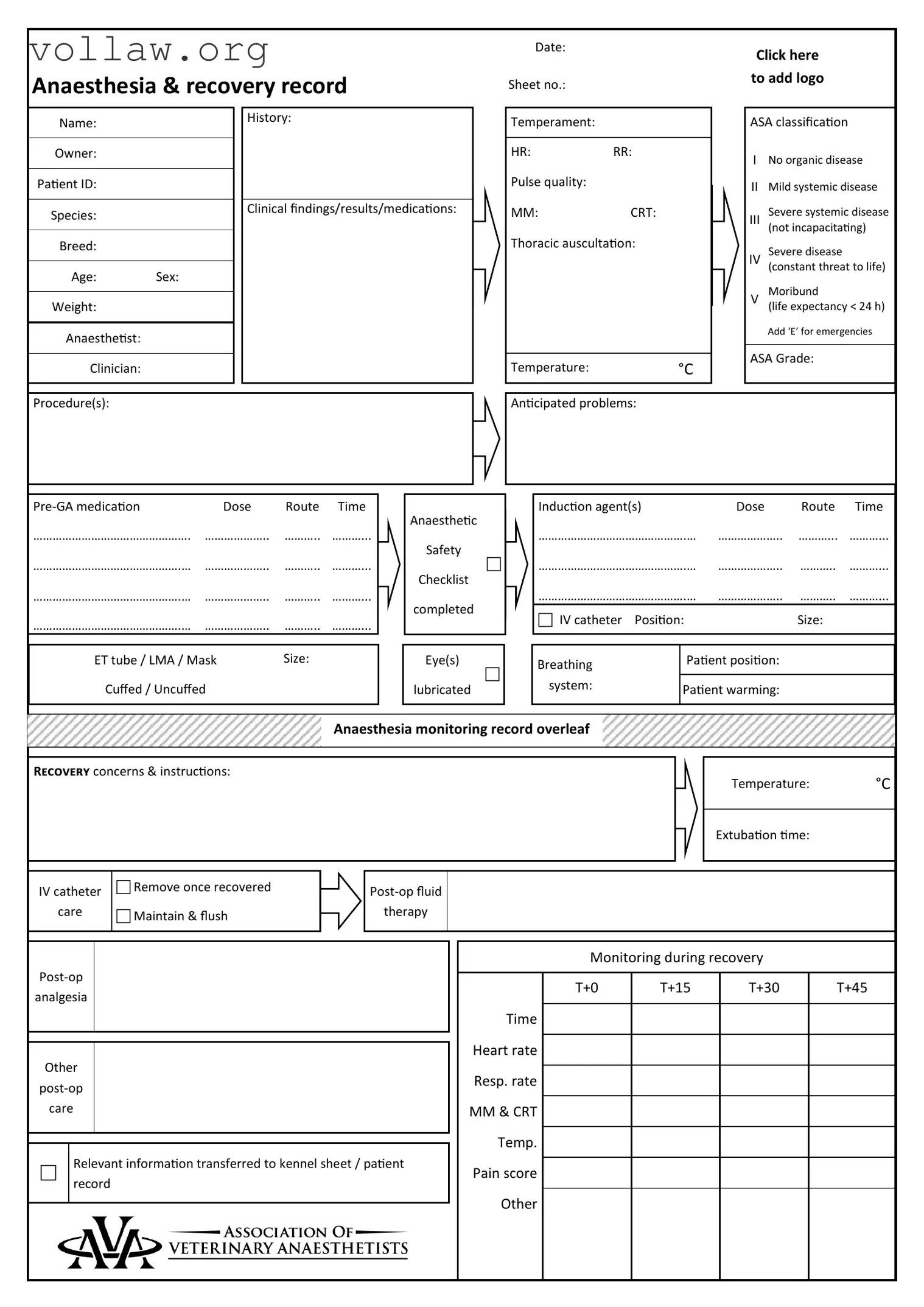 Anesthesia Record Template