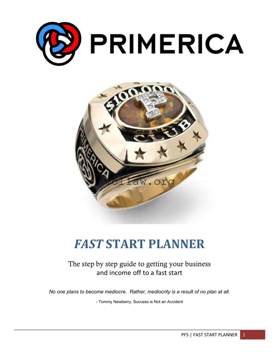 Primerica Fast Start Planner Template