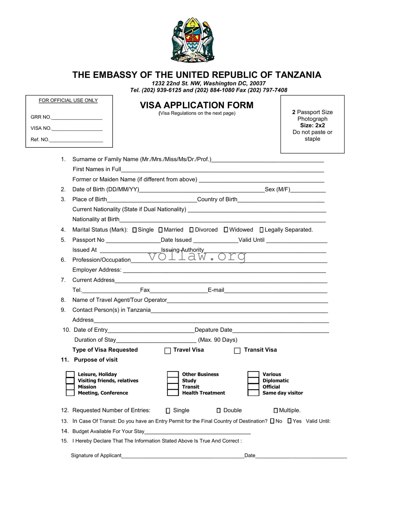 Tanzania Visa Applicaiton Template