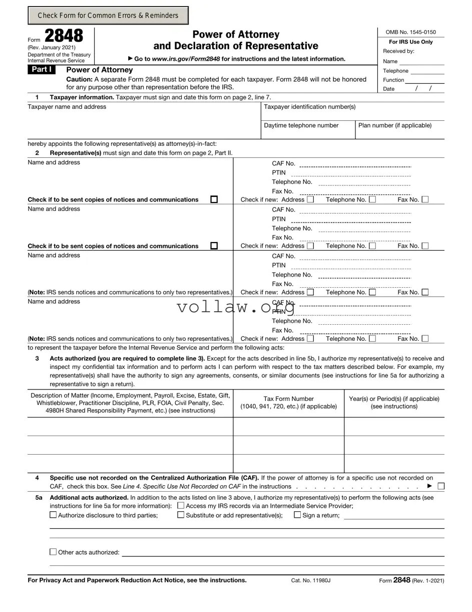 IRS Power of Attorney ( 2848) Template