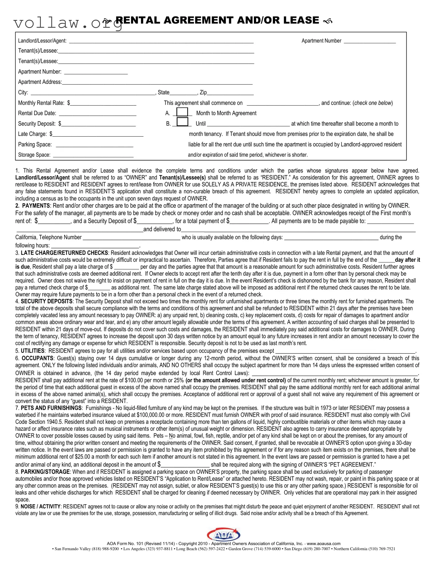 Aoa Rental Agreement Template