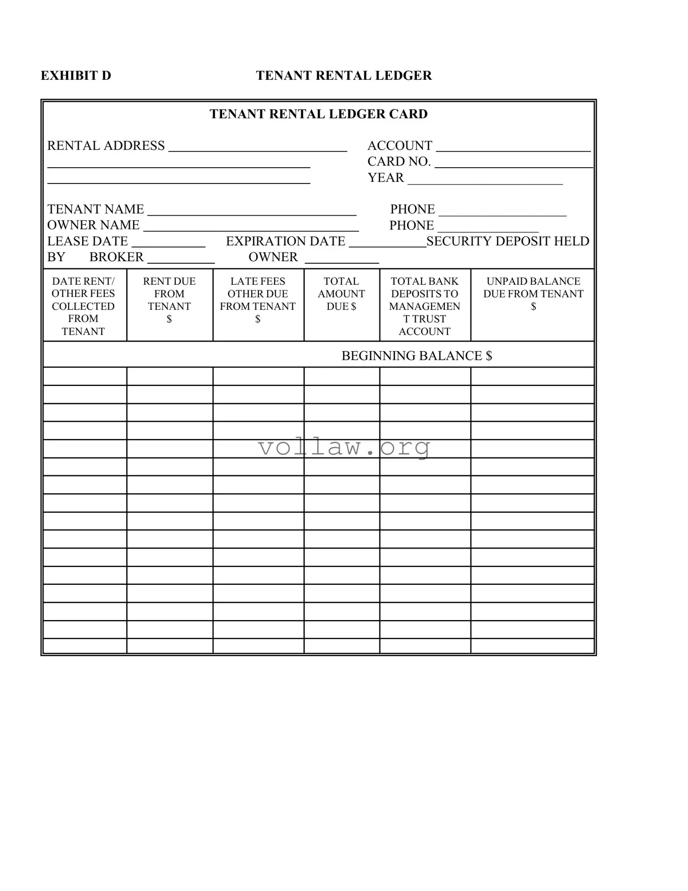 Tenant Ledger Card Template