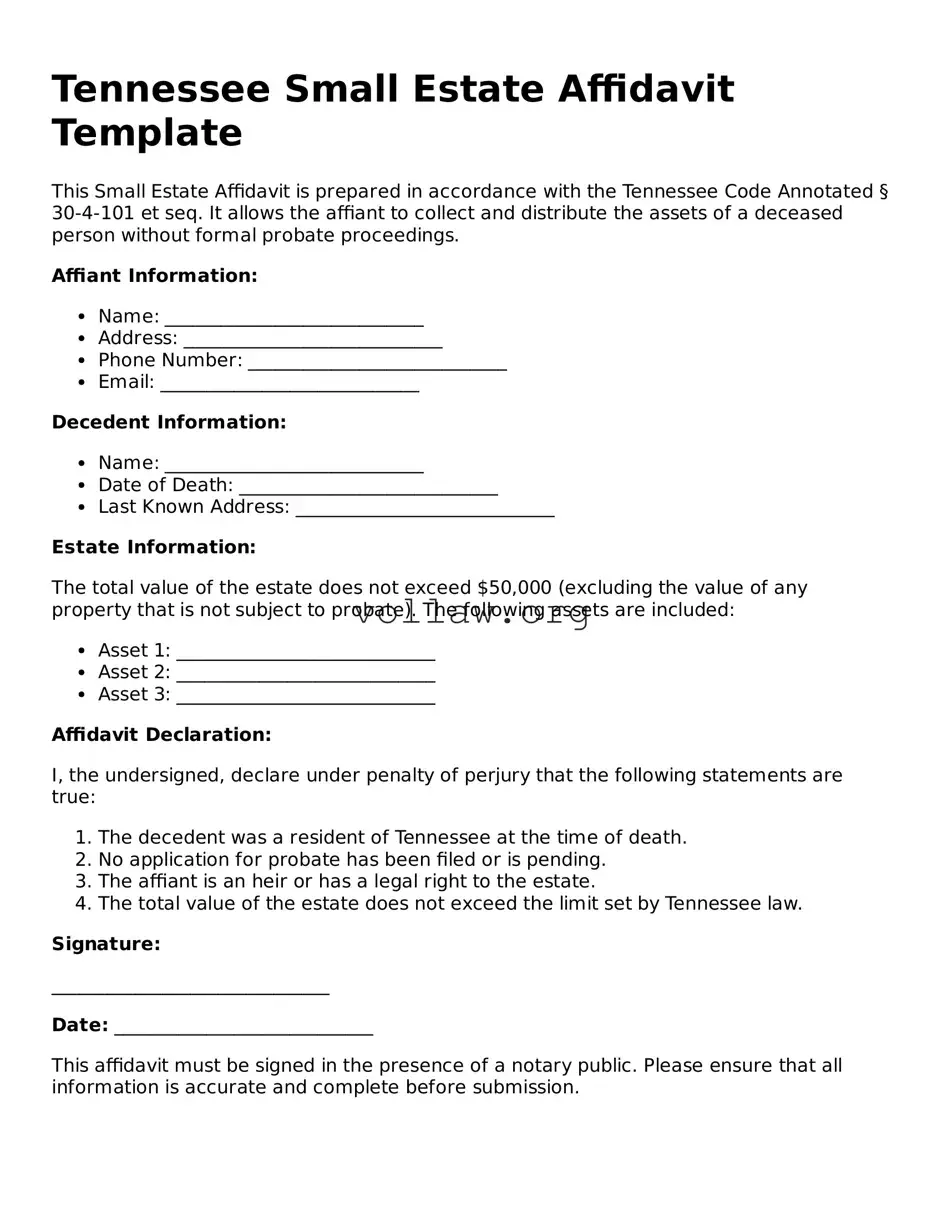 Attorney-Verified  Small Estate Affidavit Form for Tennessee