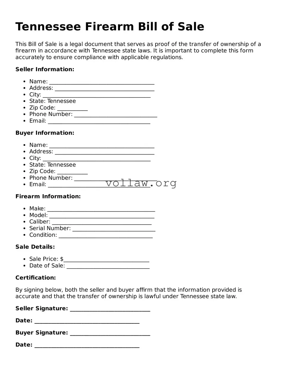 Attorney-Verified  Firearm Bill of Sale Form for Tennessee