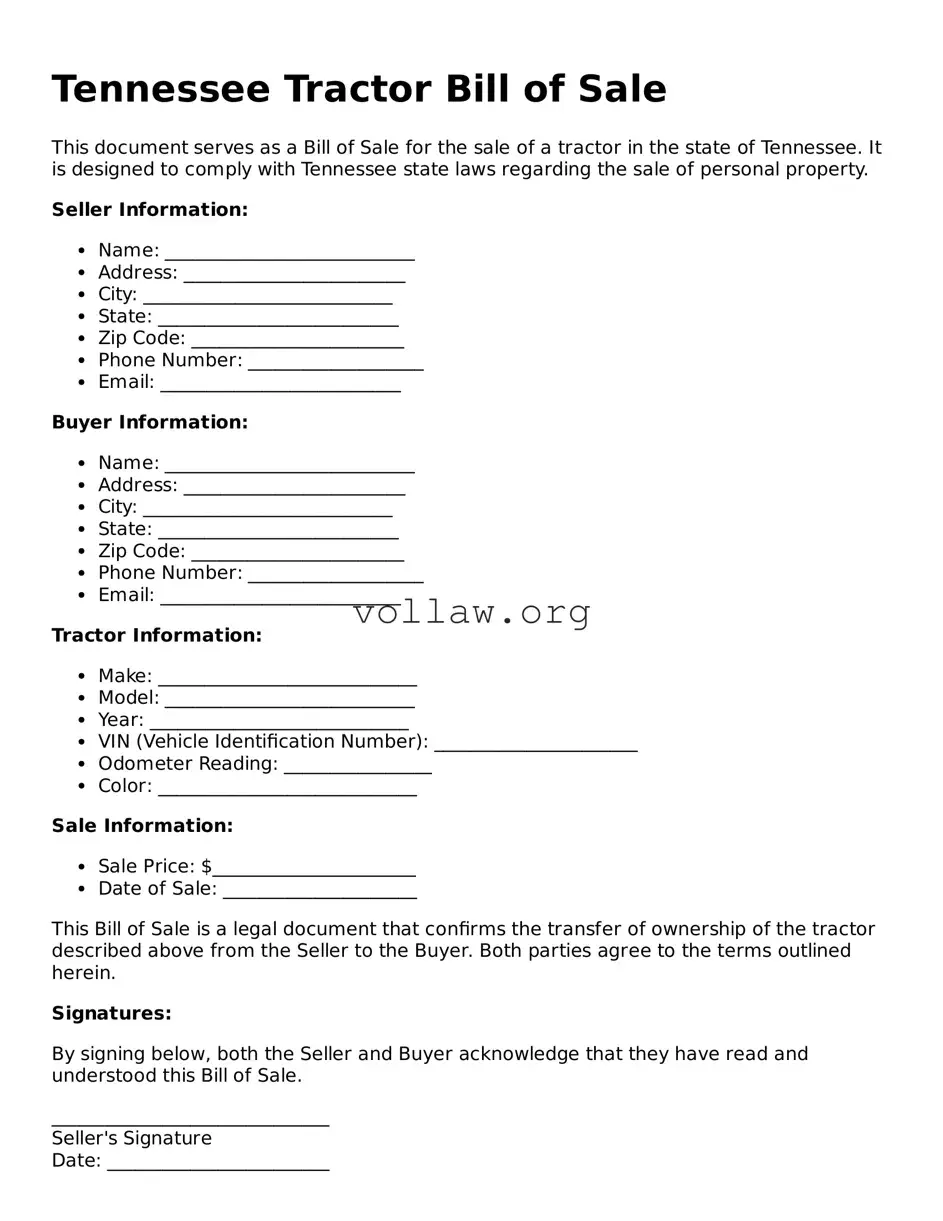 Attorney-Verified  Tractor Bill of Sale Form for Tennessee