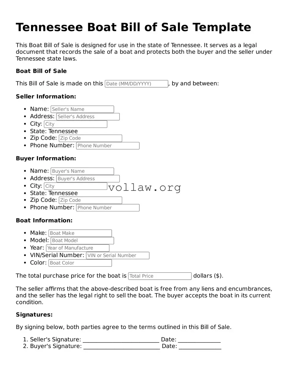 Attorney-Verified  Boat Bill of Sale Form for Tennessee