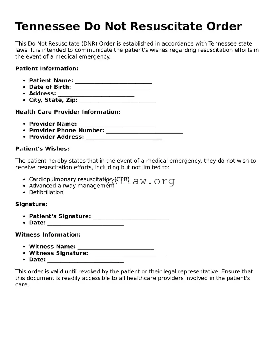 Attorney-Verified  Do Not Resuscitate Order Form for Tennessee