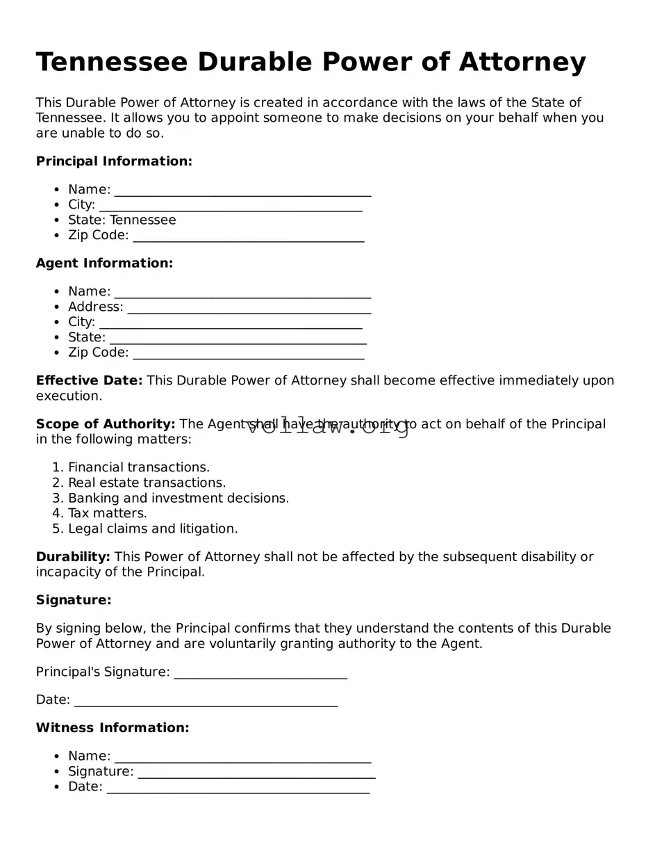 Attorney-Verified  Durable Power of Attorney Form for Tennessee