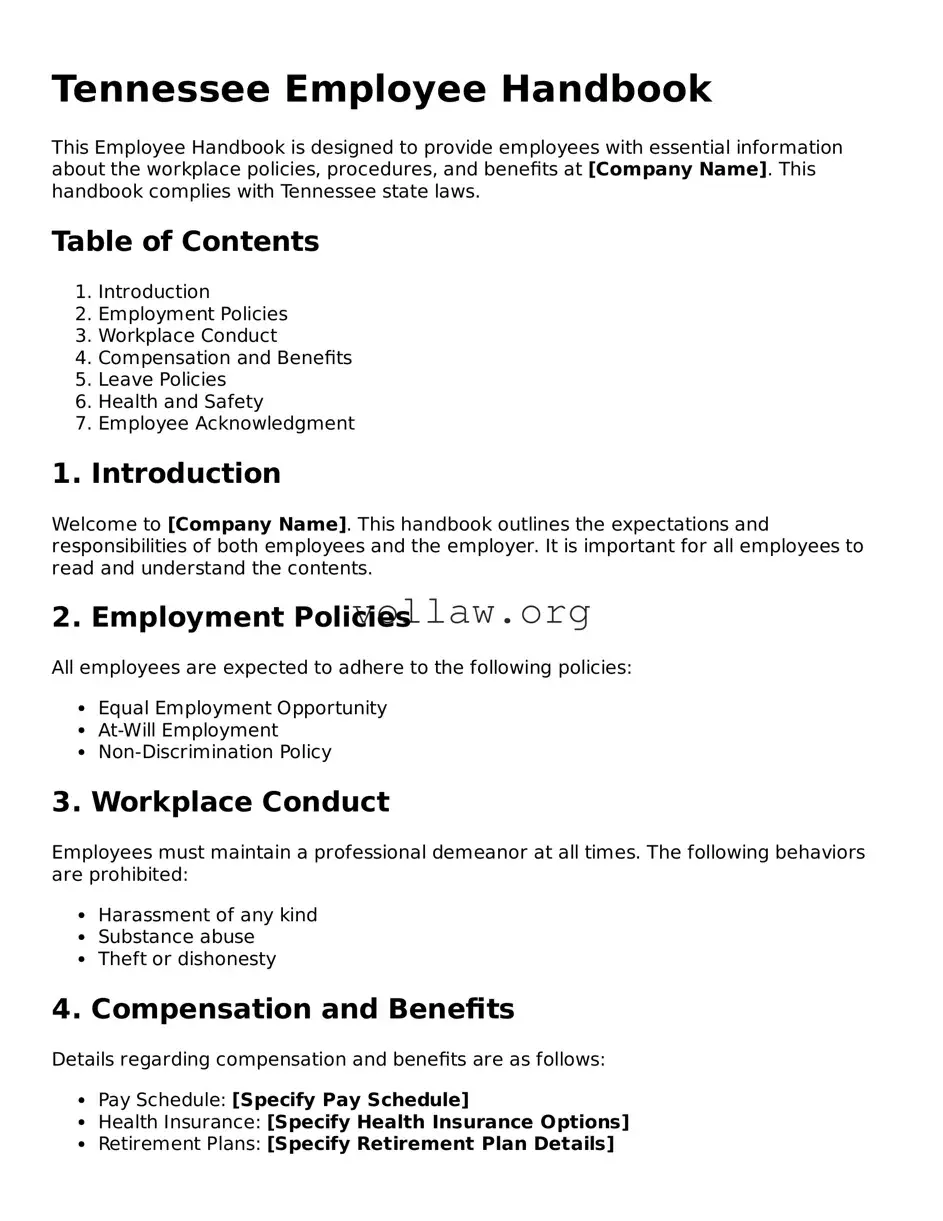 Attorney-Verified  Employee Handbook Form for Tennessee