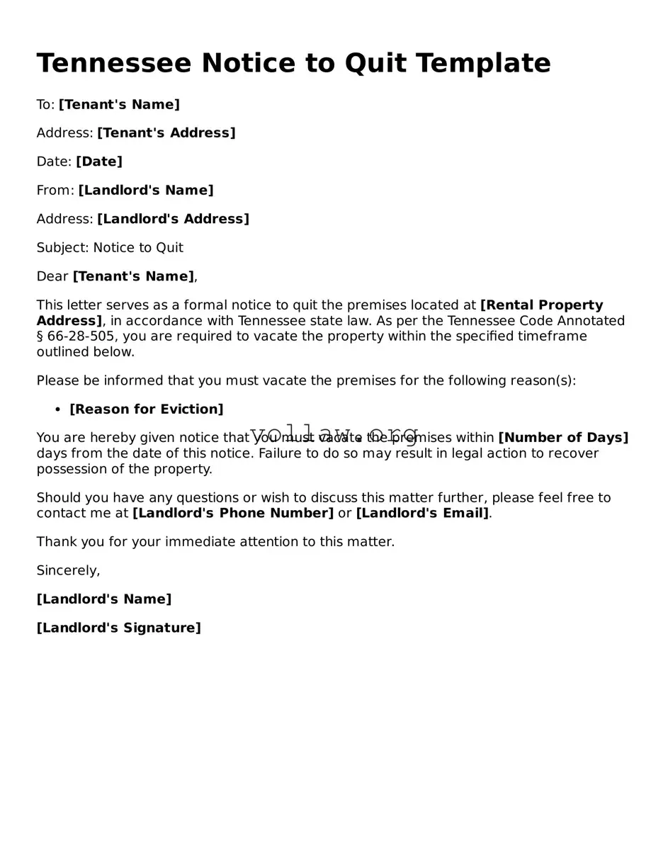 Attorney-Verified  Notice to Quit Form for Tennessee
