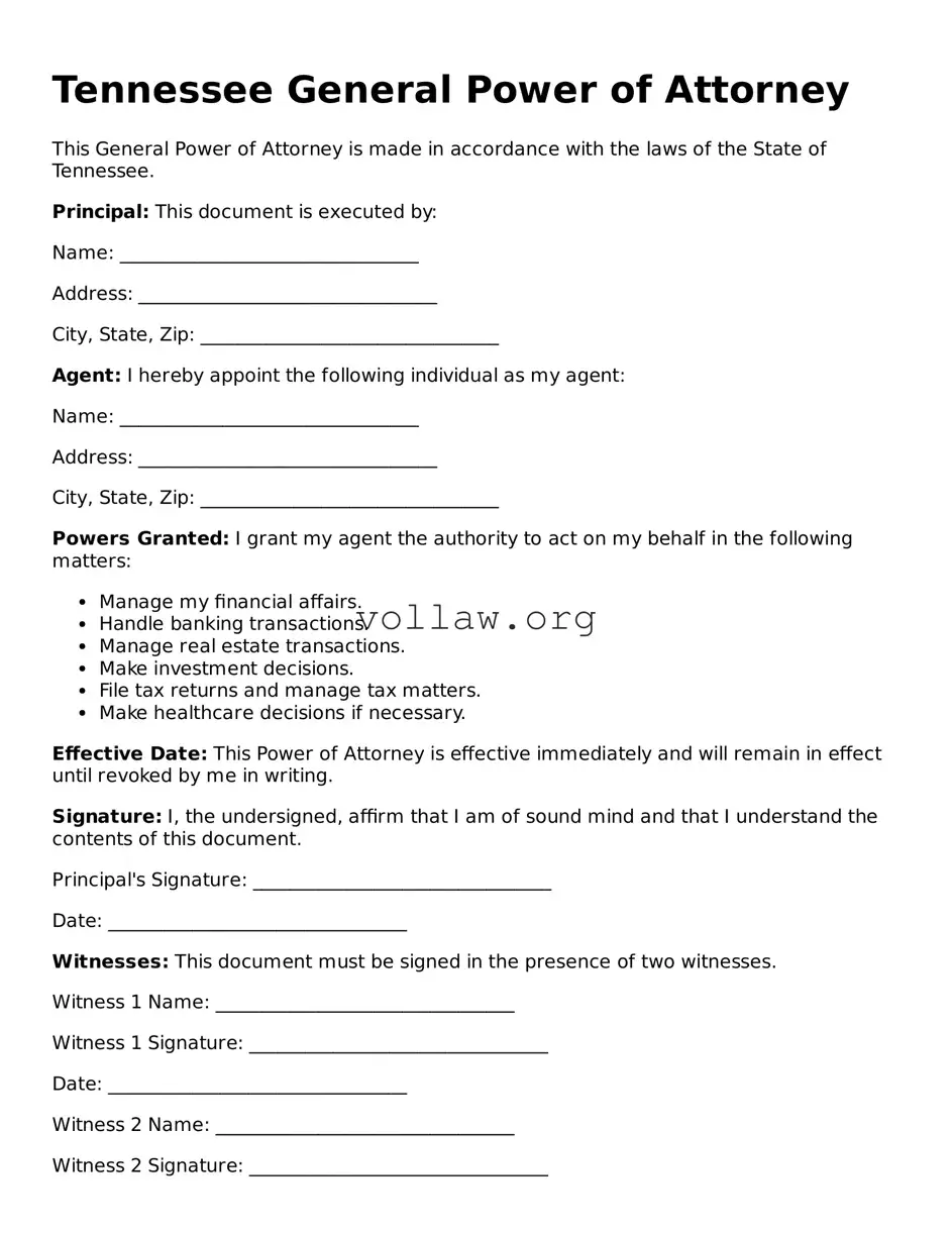 Attorney-Verified  General Power of Attorney Form for Tennessee