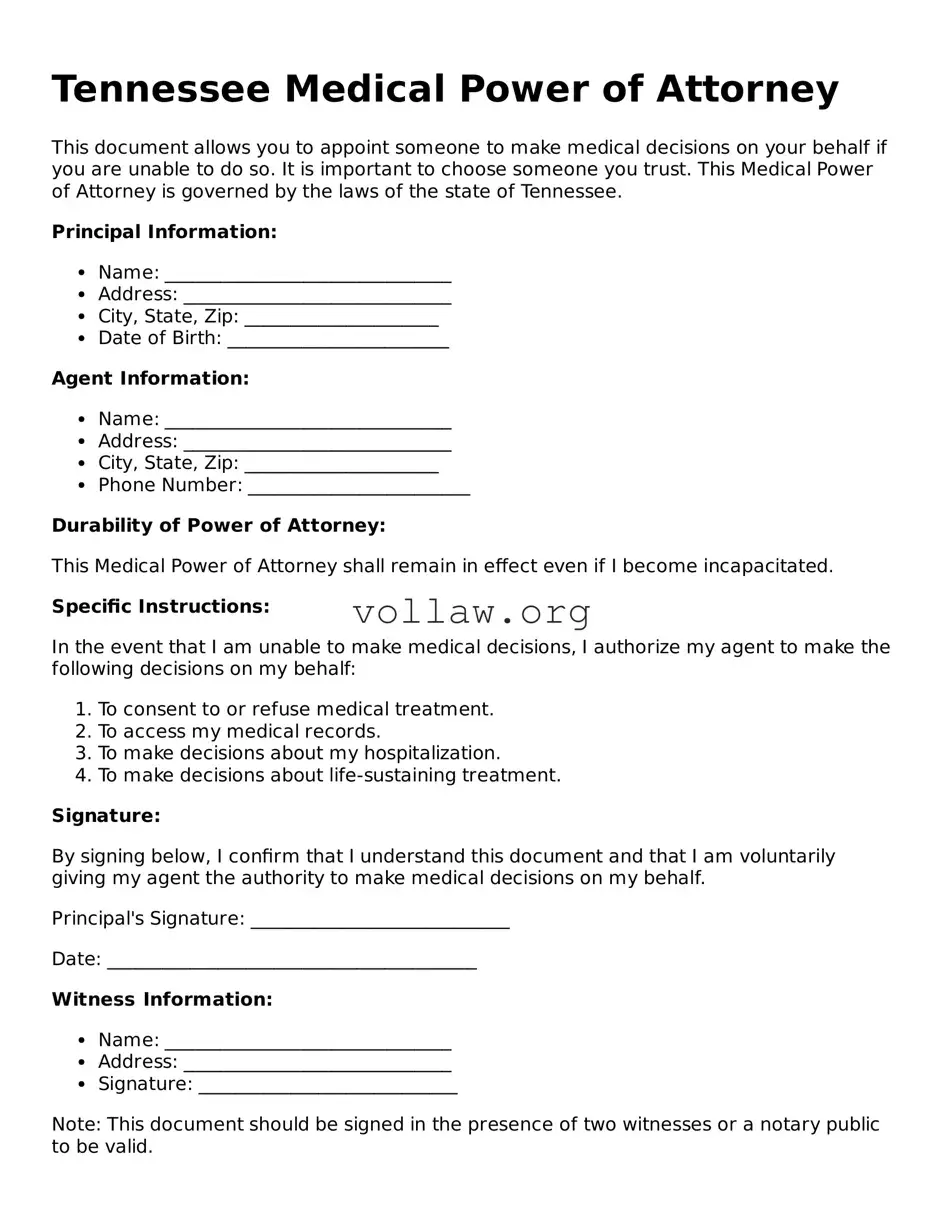 Attorney-Verified  Medical Power of Attorney Form for Tennessee