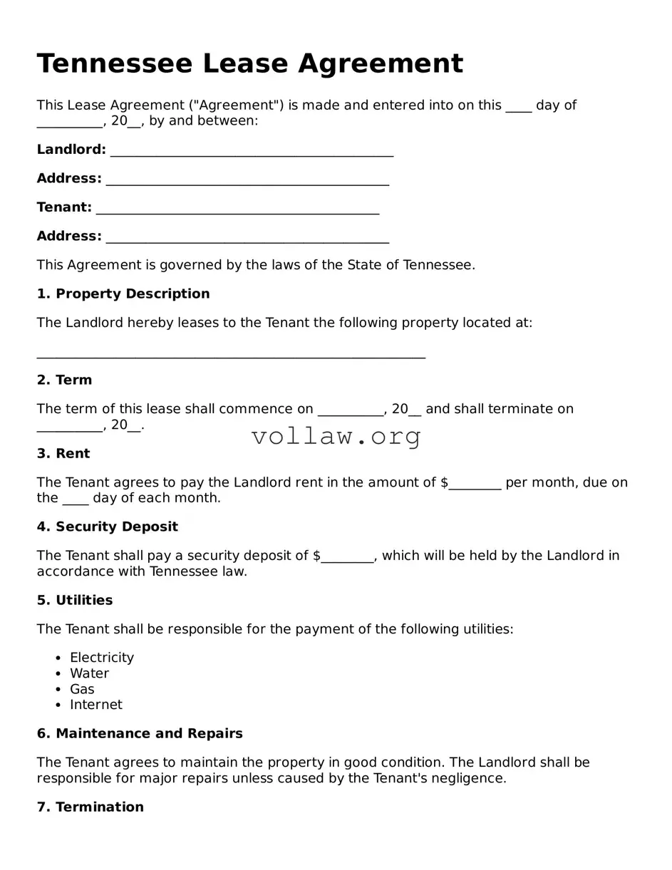 Attorney-Verified  Lease Agreement Form for Tennessee