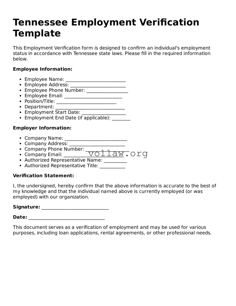 Attorney-Verified  Employment Verification Form for Tennessee