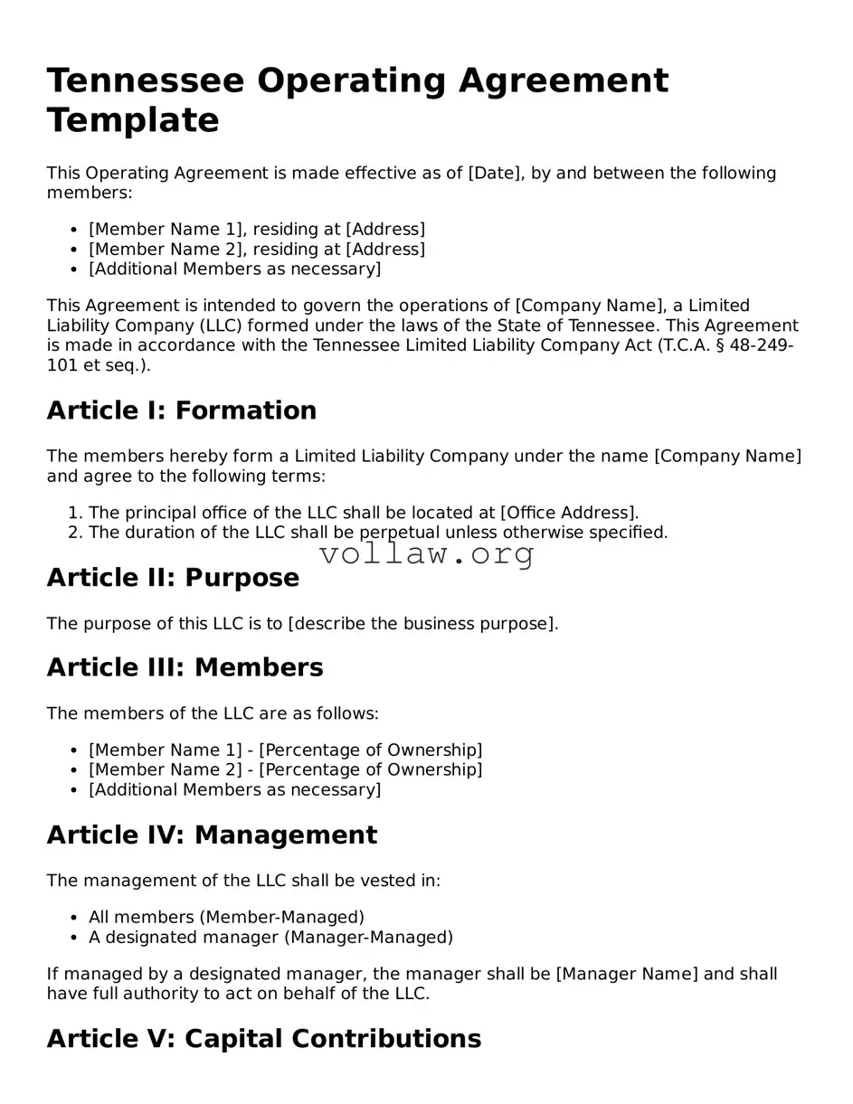 Attorney-Verified  Operating Agreement Form for Tennessee