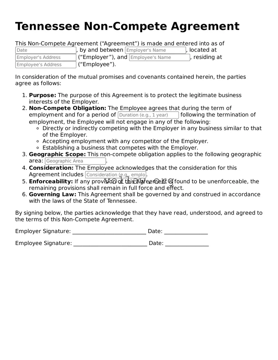 Attorney-Verified  Non-compete Agreement Form for Tennessee