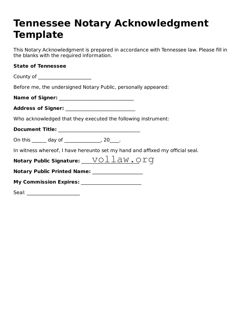 Attorney-Verified  Notary Acknowledgement Form for Tennessee