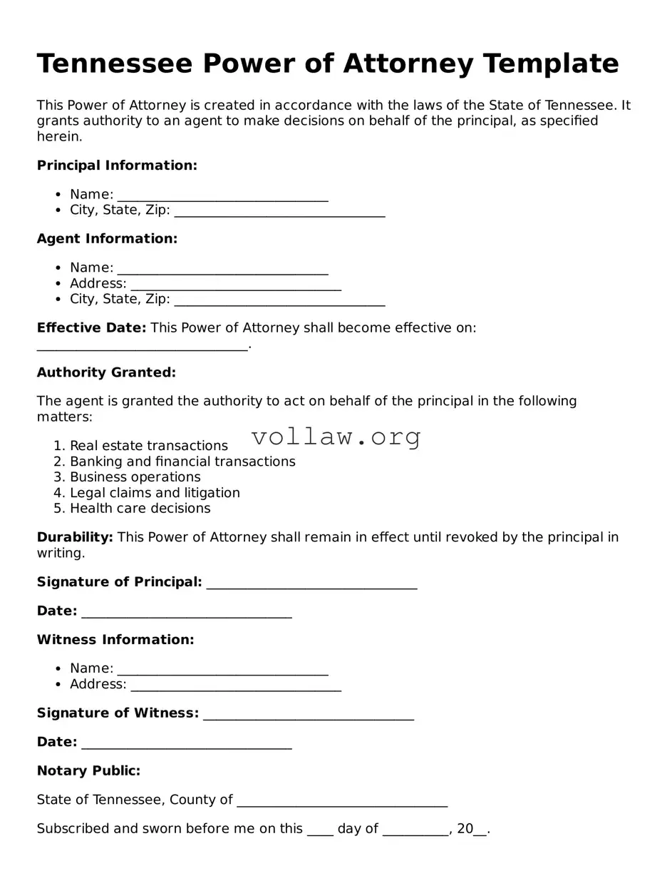 Attorney-Verified  Power of Attorney Form for Tennessee