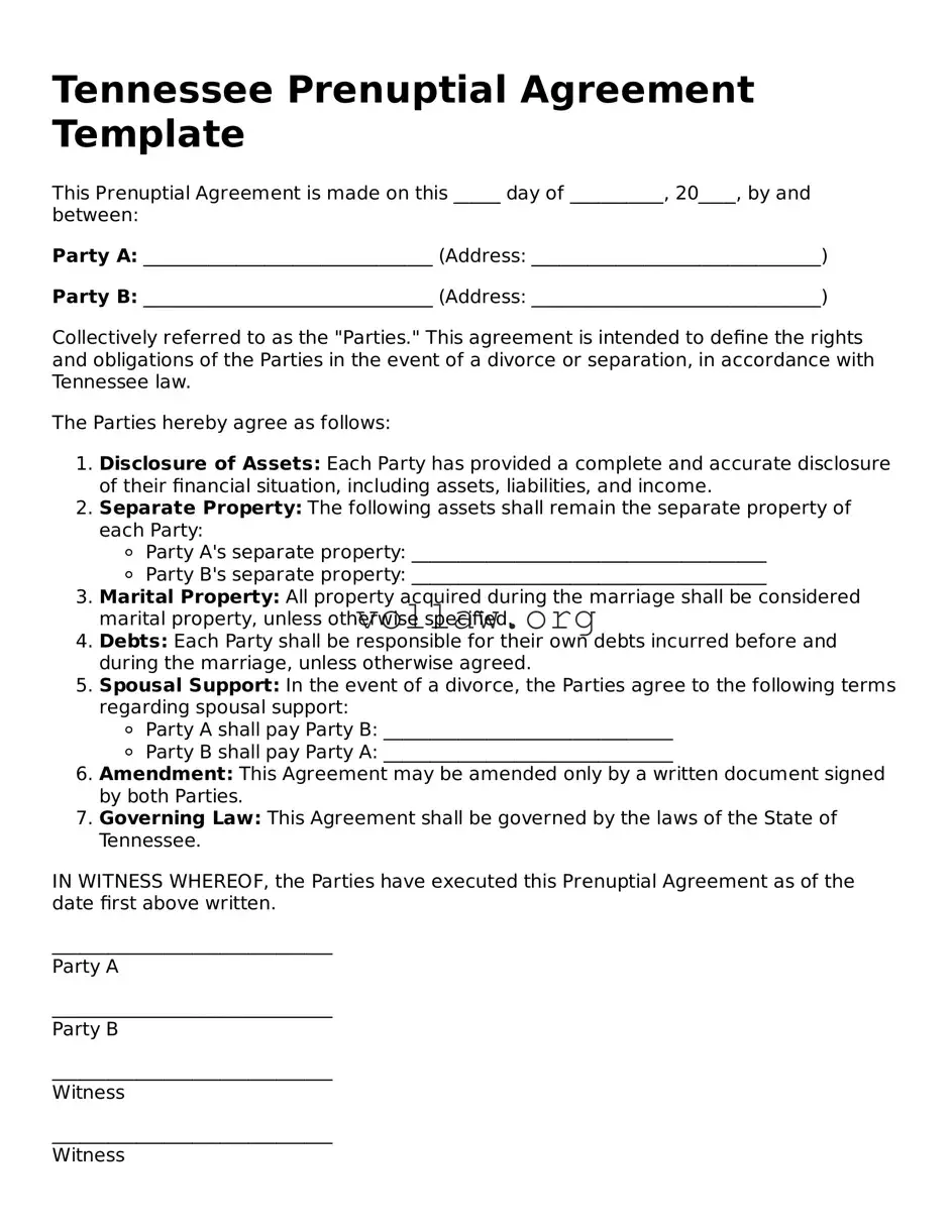 Attorney-Verified  Prenuptial Agreement Form for Tennessee