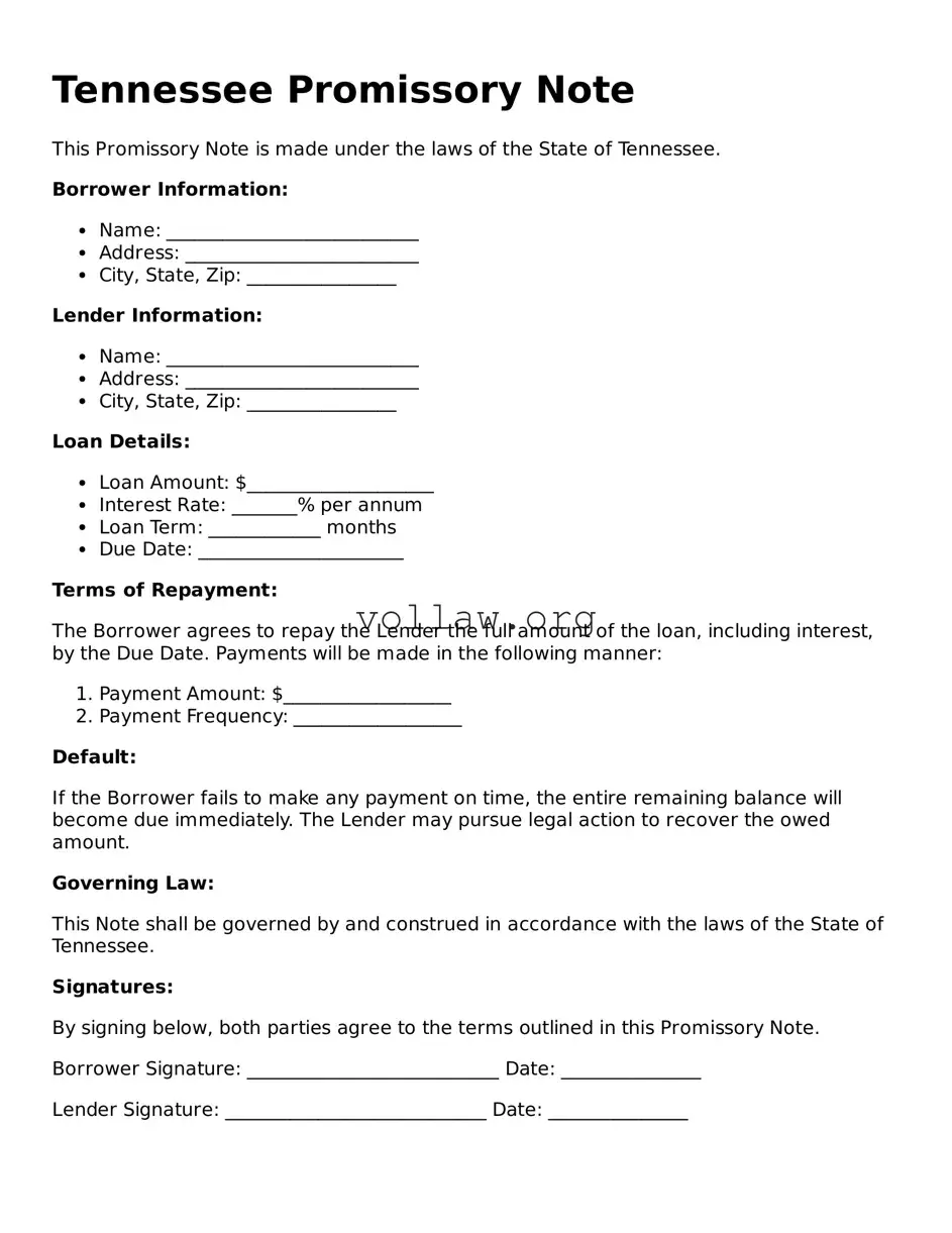 Attorney-Verified  Promissory Note Form for Tennessee