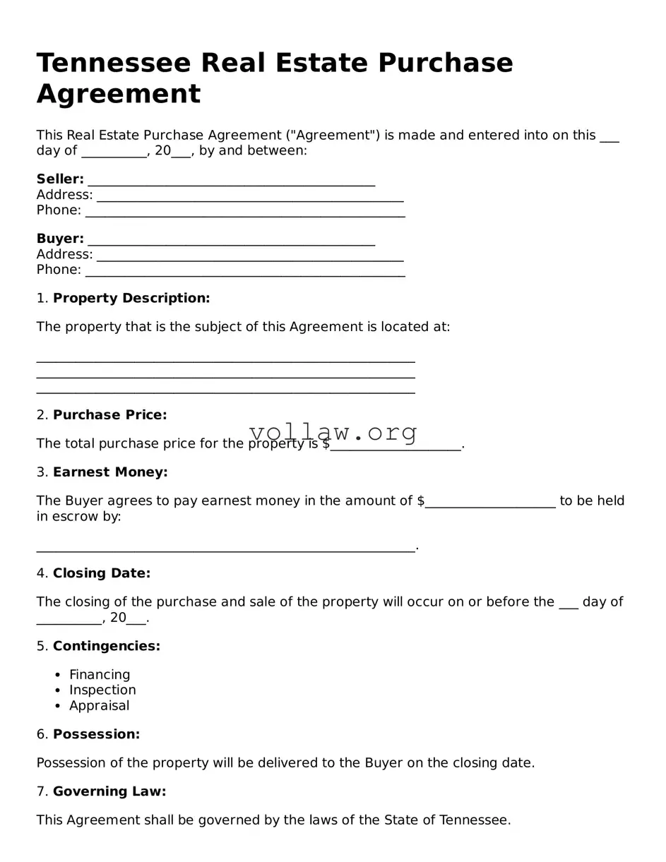 Attorney-Verified  Real Estate Purchase Agreement Form for Tennessee