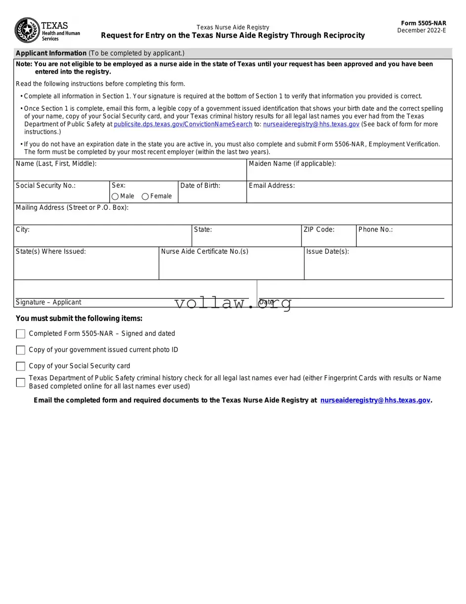 Texas Nurse Aide Registry 5505-NAR Template