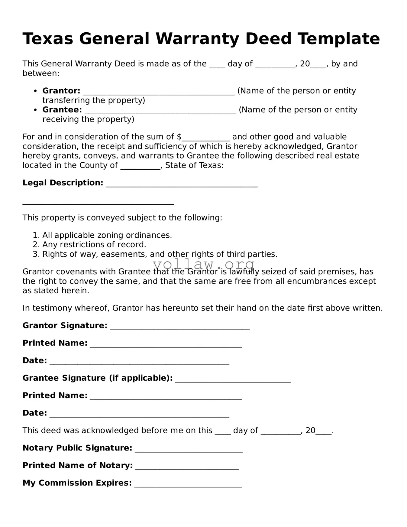 Attorney-Verified  Deed Form for Texas