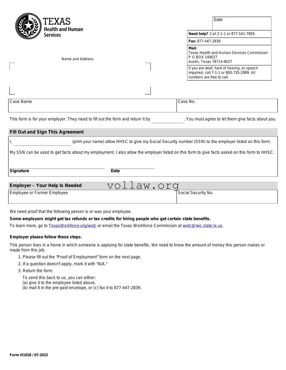 Texas Employment Verification Template